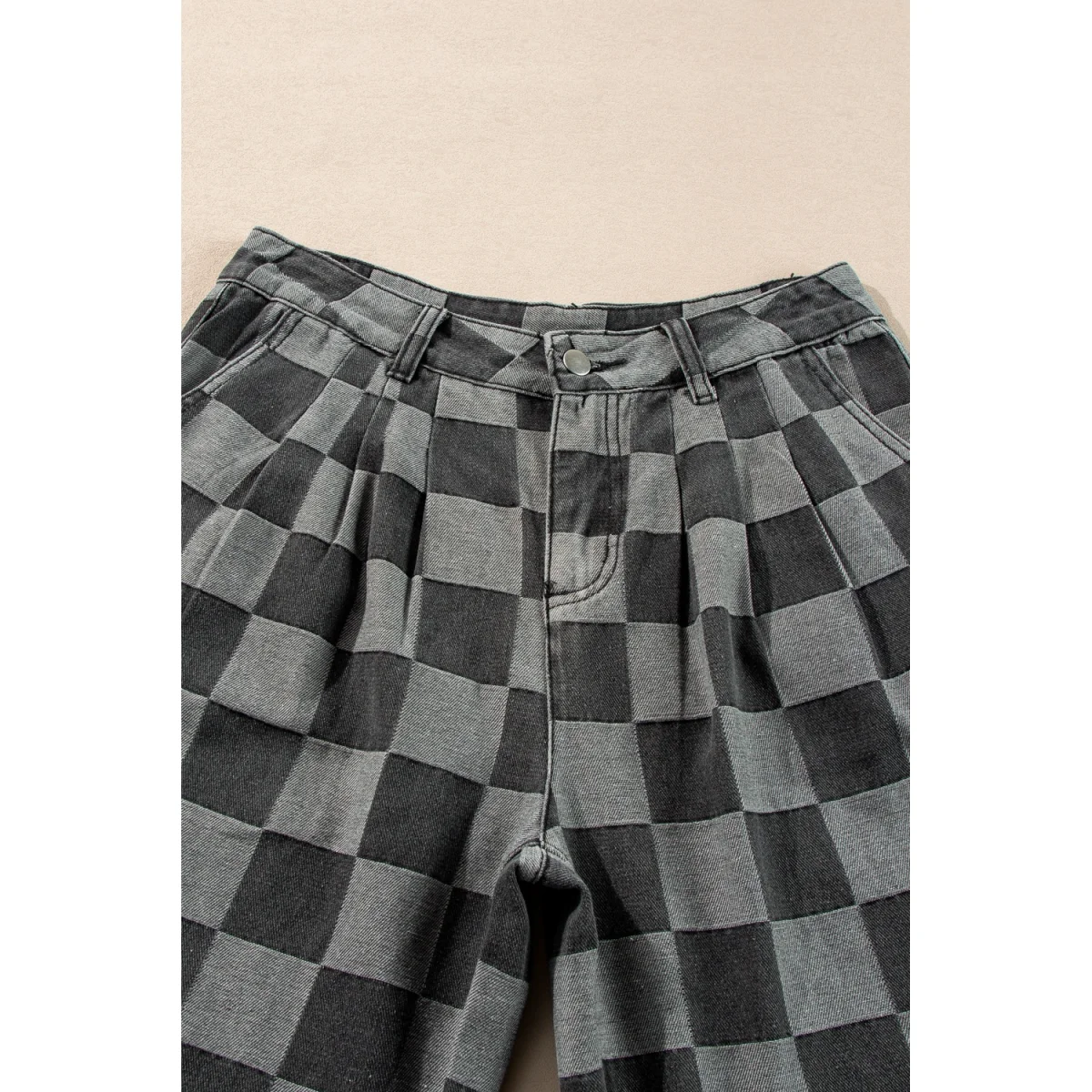 Dark Grey Checkered Denim Wide Leg Jeans - Image 5 | Lily's Pad Studio