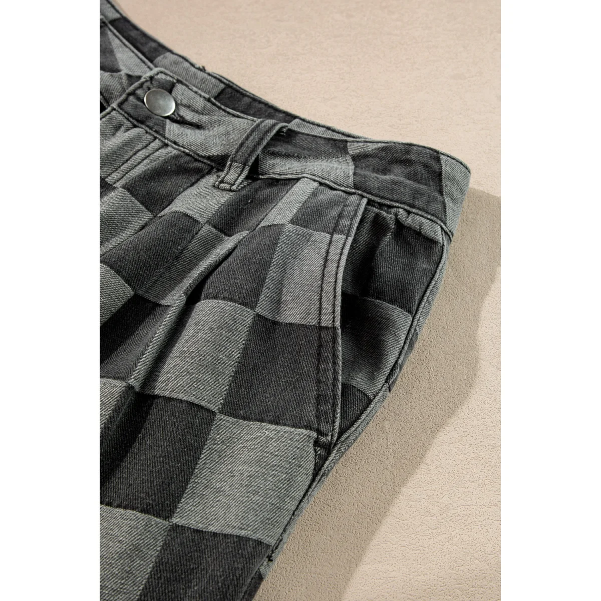 Dark Grey Checkered Denim Wide Leg Jeans - Image 6 | Lily's Pad Studio