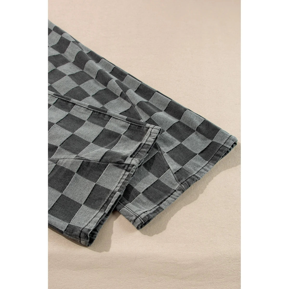 Dark Grey Checkered Denim Wide Leg Jeans - Image 7 | Lily's Pad Studio