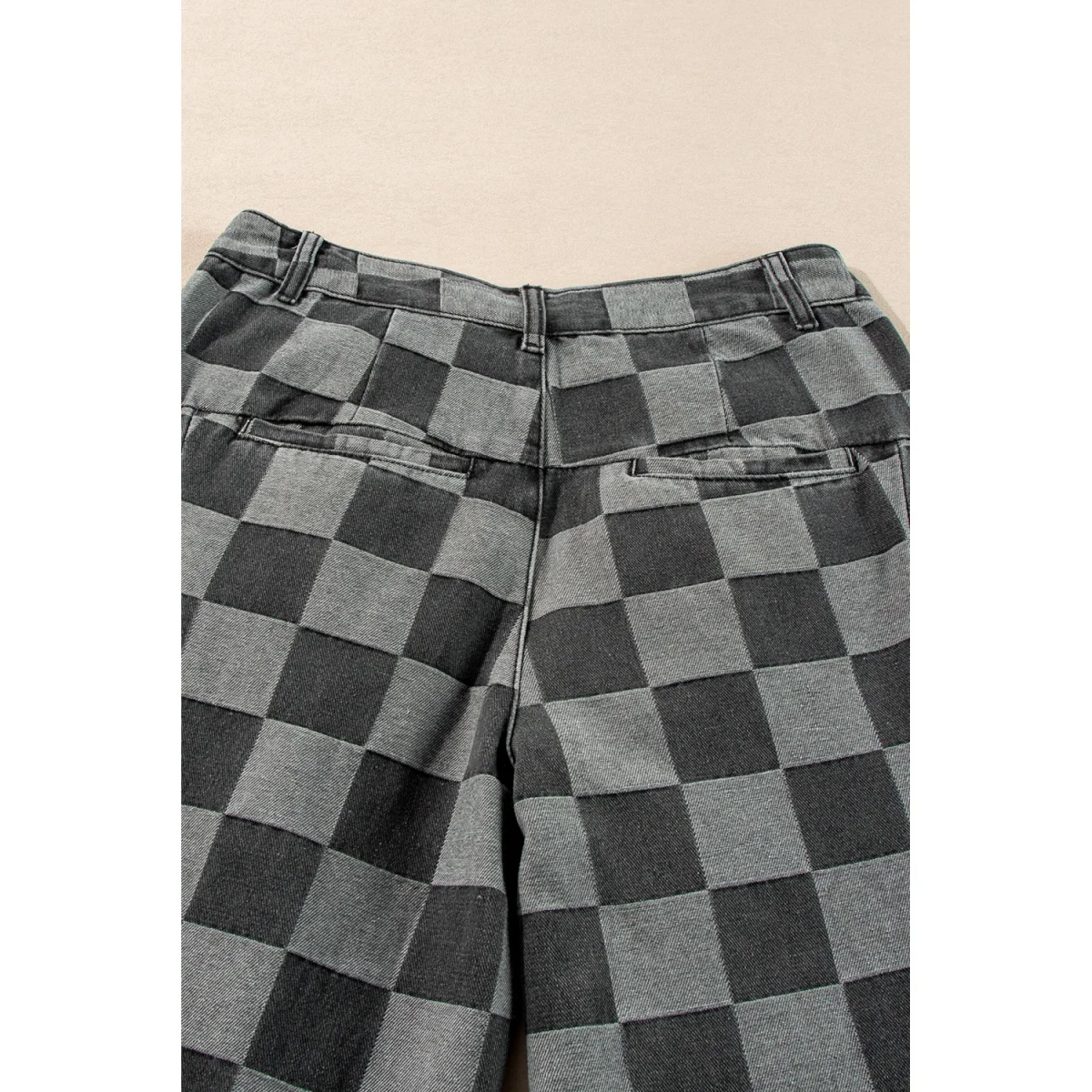 Dark Grey Checkered Denim Wide Leg Jeans - Image 8 | Lily's Pad Studio