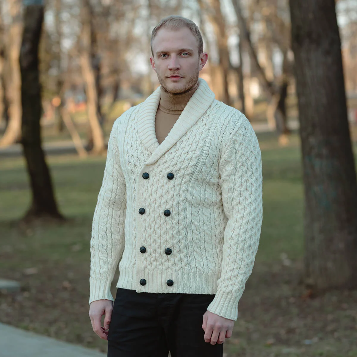 Double Breasted Shawl Cardigan – 100% Merino Wool Knit Sweater for Fall & Winter - Image 2 | Lily's Pad Studio