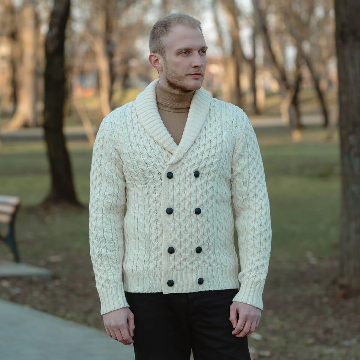 Double Breasted Shawl Cardigan – 100% Merino Wool Knit Sweater for Fall & Winter - Image 3 | Lily's Pad Studio