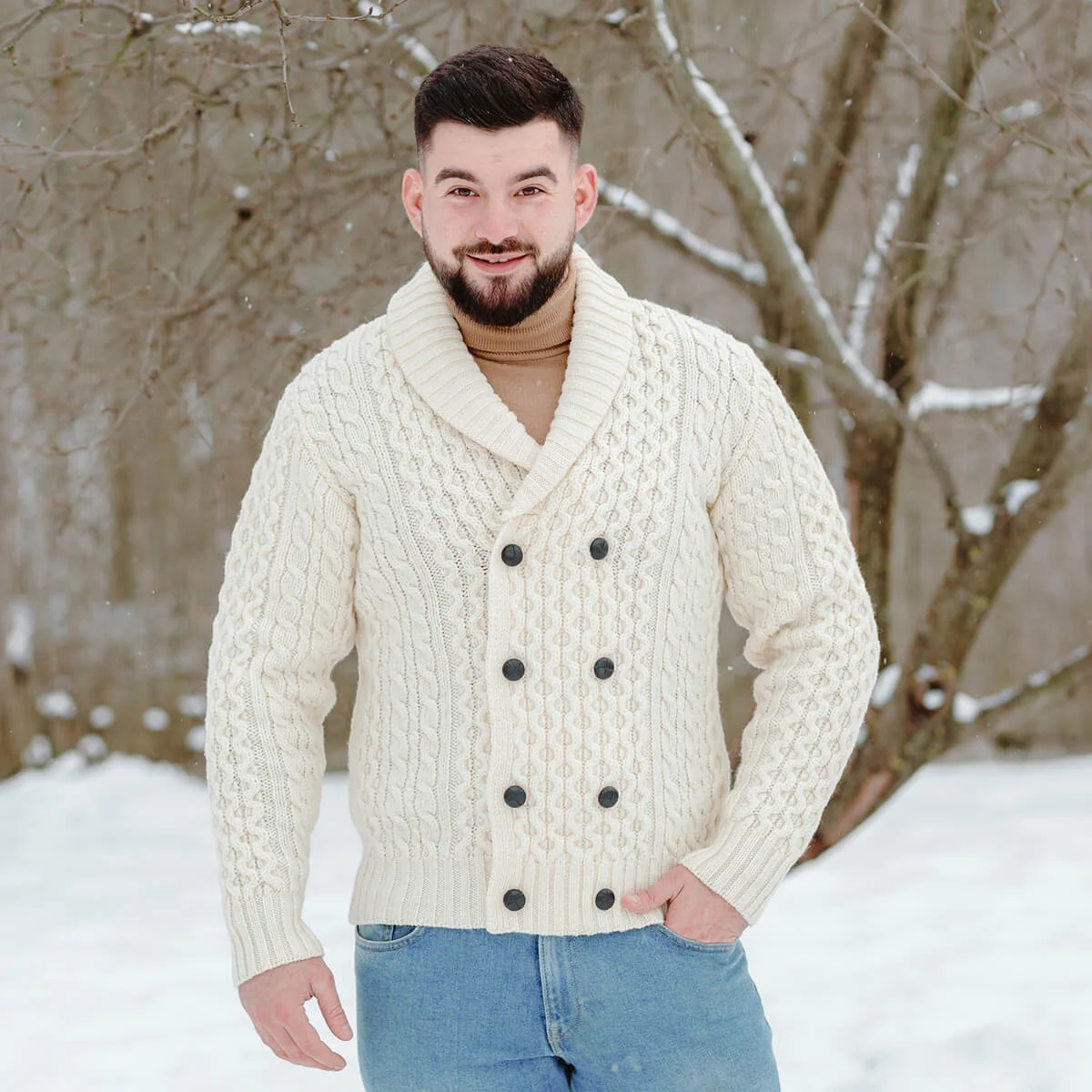 Double Breasted Shawl Cardigan – 100% Merino Wool Knit Sweater for Fall & Winter - Image 4 | Lily's Pad Studio