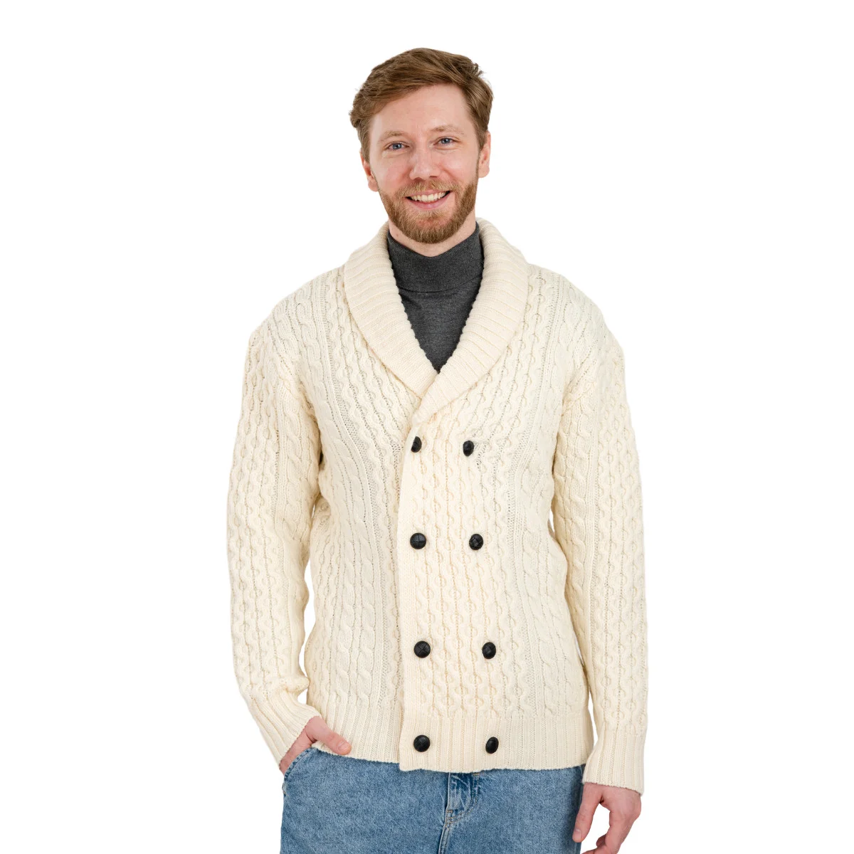 Double Breasted Shawl Cardigan – 100% Merino Wool Knit Sweater for Fall & Winter - Image 6 | Lily's Pad Studio