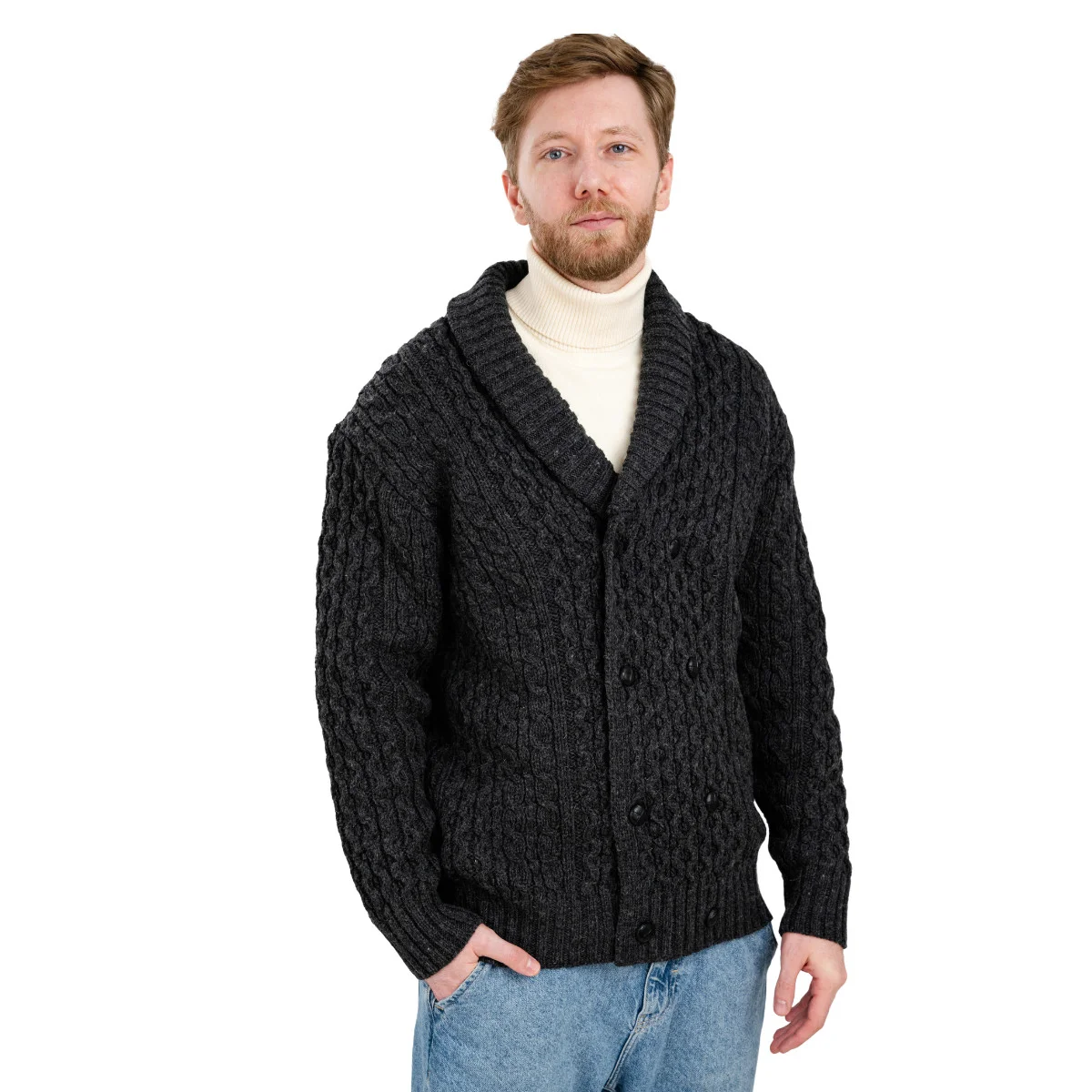 Double Breasted Shawl Cardigan – 100% Merino Wool Knit Sweater for Fall & Winter - Image 13 | Lily's Pad Studio