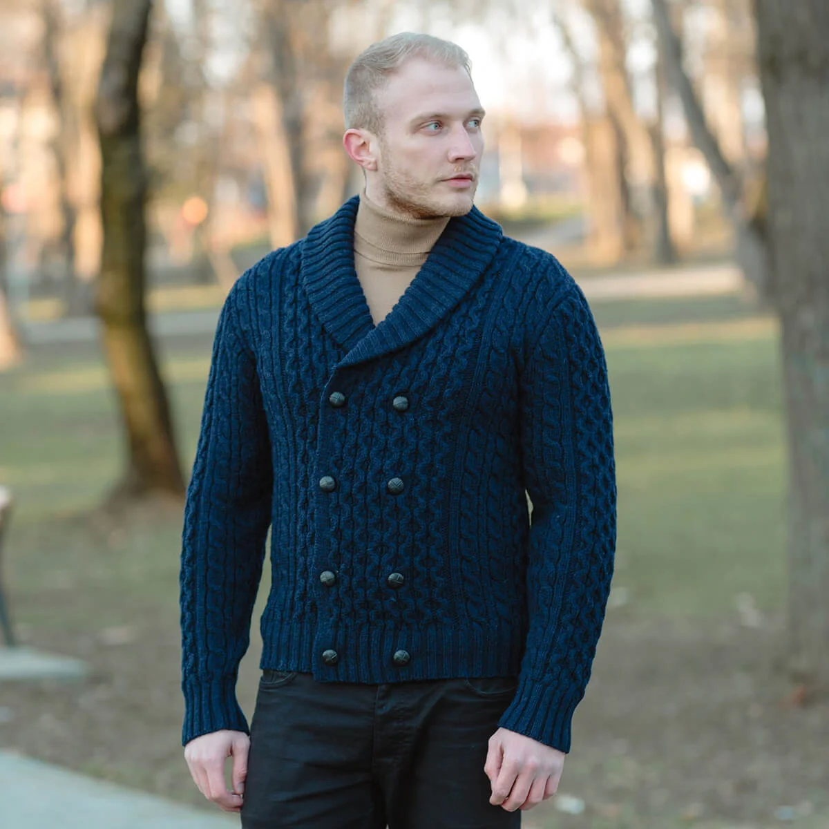 Double Breasted Shawl Cardigan – 100% Merino Wool Knit Sweater for Fall & Winter - Image 17 | Lily's Pad Studio