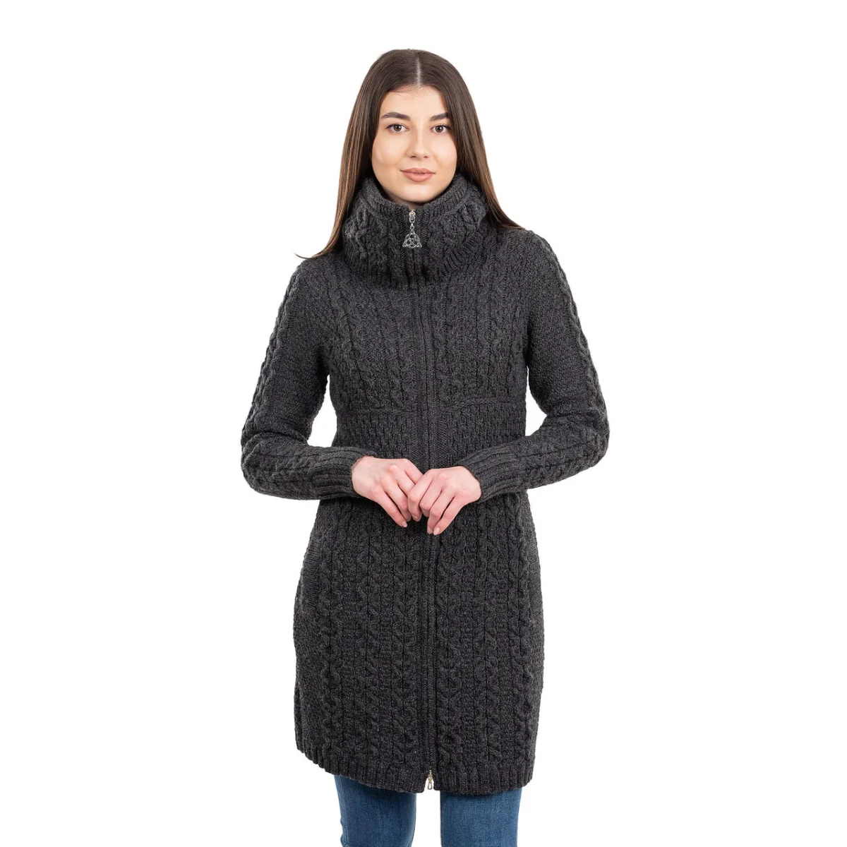 Double Collar Zip Cardigan – 100% Merino Wool Irish Knit Sweater - Image 4 | Lily's Pad Studio