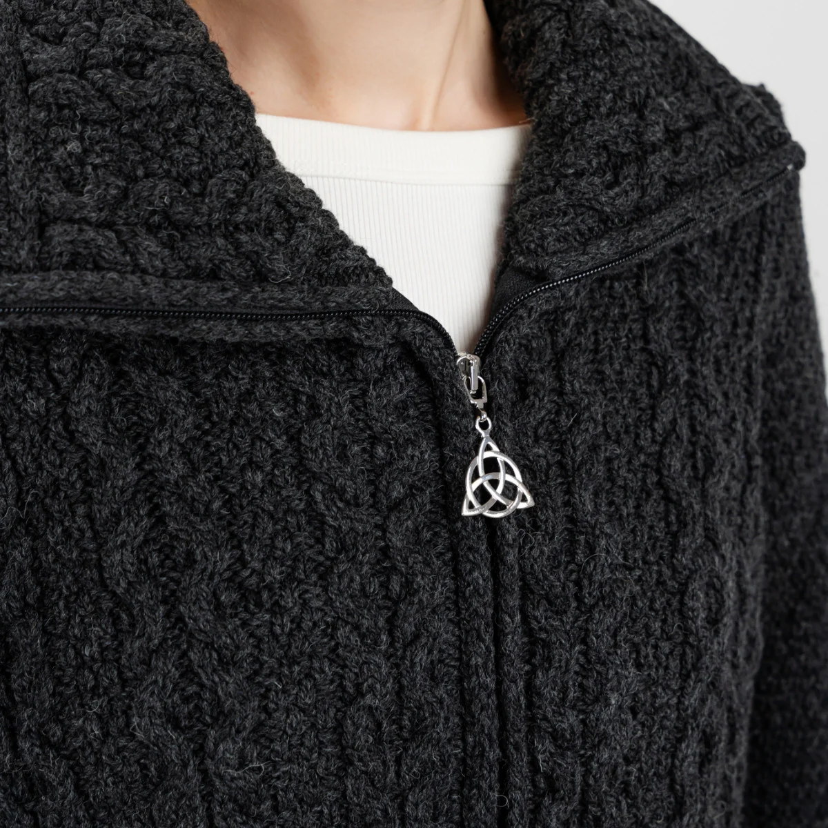Double Collar Zip Cardigan – 100% Merino Wool Irish Knit Sweater - Image 6 | Lily's Pad Studio