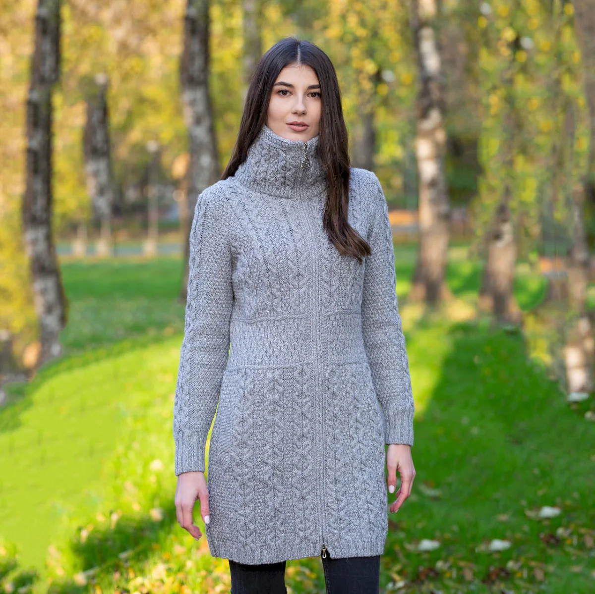 Double Collar Zip Cardigan – 100% Merino Wool Irish Knit Sweater - Image 10 | Lily's Pad Studio