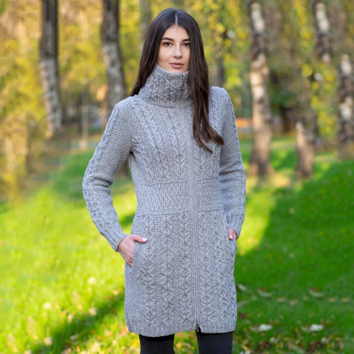 Double Collar Zip Cardigan – 100% Merino Wool Irish Knit Sweater - Image 11 | Lily's Pad Studio