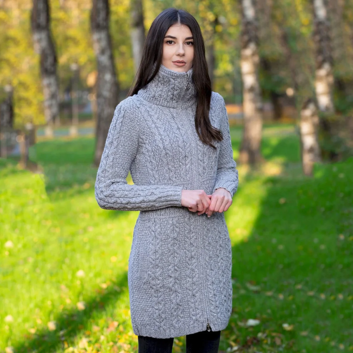 Double Collar Zip Cardigan – 100% Merino Wool Irish Knit Sweater - Image 12 | Lily's Pad Studio