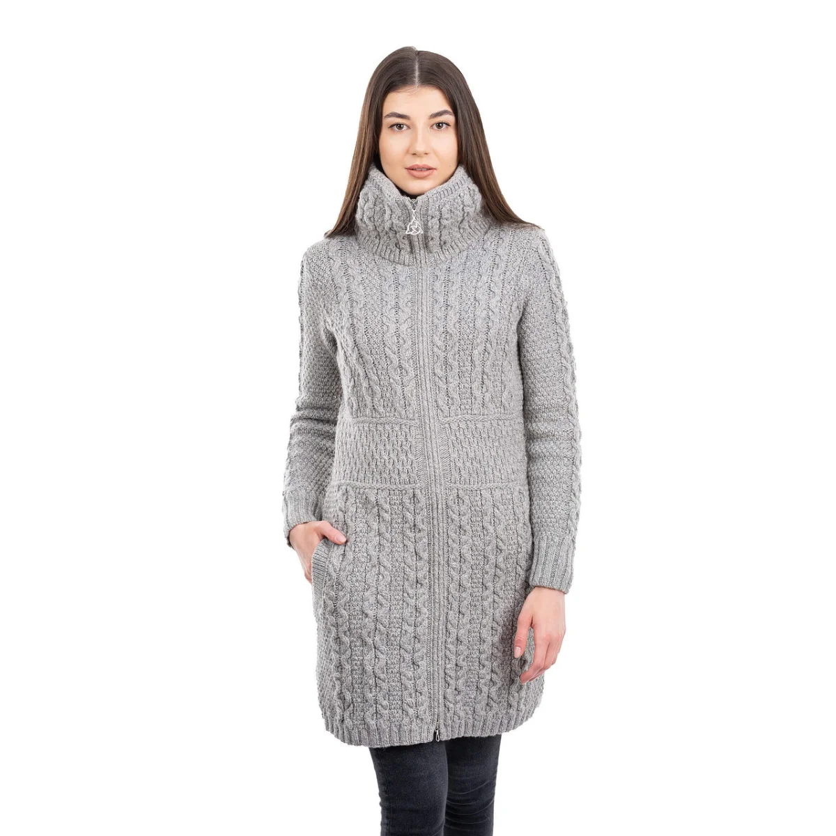 Double Collar Zip Cardigan – 100% Merino Wool Irish Knit Sweater - Image 13 | Lily's Pad Studio