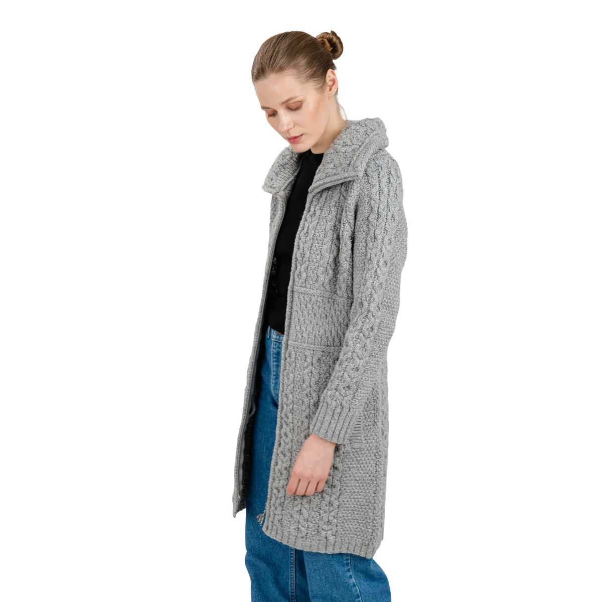 Double Collar Zip Cardigan – 100% Merino Wool Irish Knit Sweater - Image 16 | Lily's Pad Studio