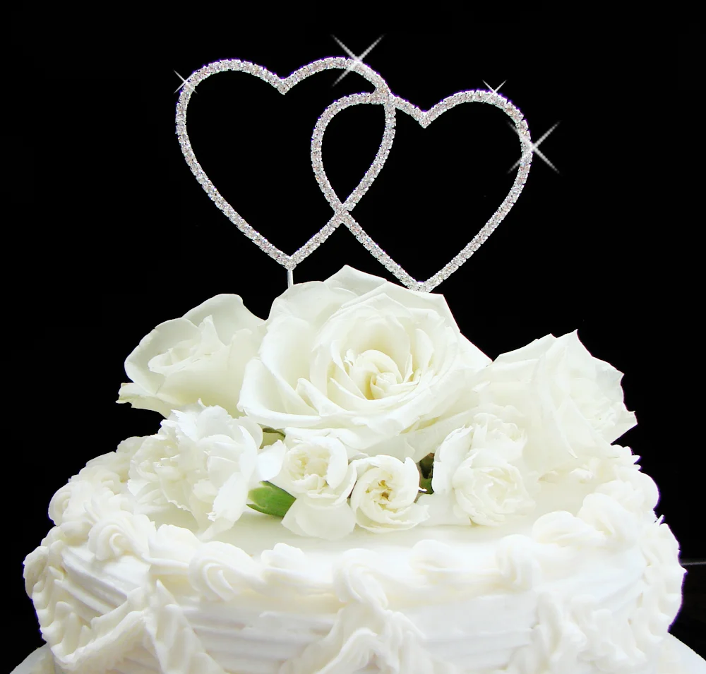 Double Heart Wedding & Anniversary Cake Topper – Sparkle Crystal Heart Decor - Image 2 | Lily's Pad Studio