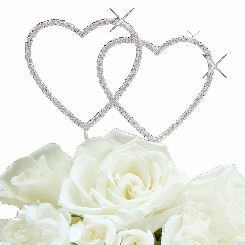 Double Heart Wedding & Anniversary Cake Topper – Sparkle Crystal Heart Decor - Image 3 | Lily's Pad Studio