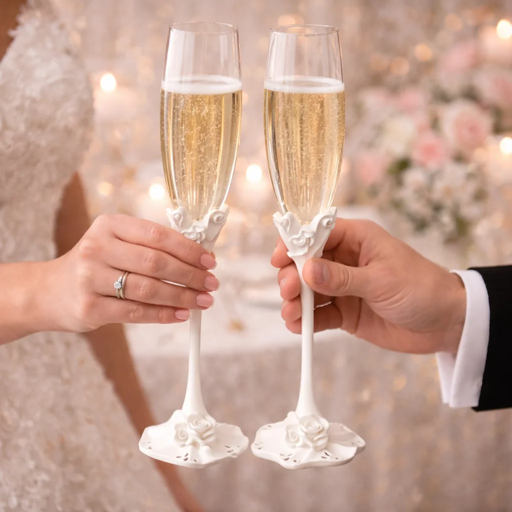Elegant Champagne Toasting Glasses Set – Wedding Reception Glassware - Wedding | Lily's Pad Studio