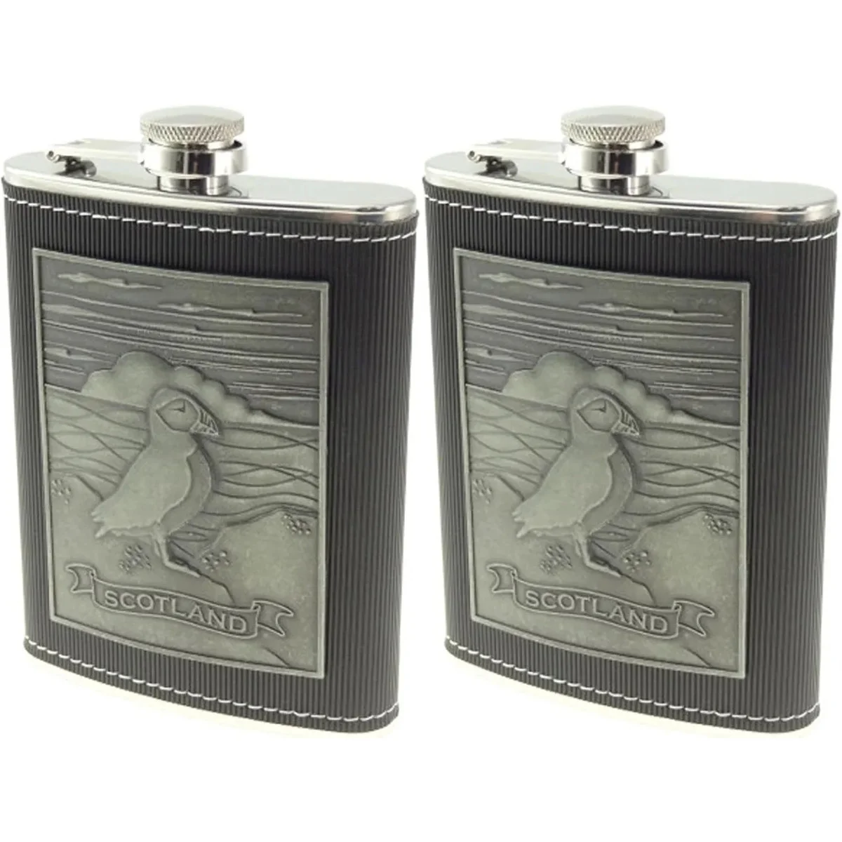 Embossed Puffin 8oz Hip Flask Gift Set - Image 2 | Lily's Pad Studio