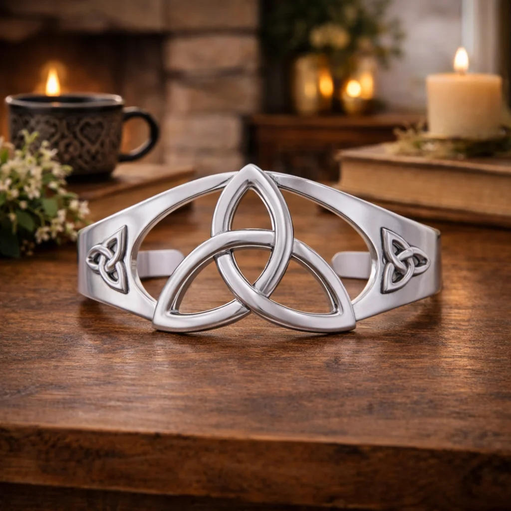 Embossed Trinity Knot Sterling Silver Cuff Bracelet | Lily's Pad Studio
