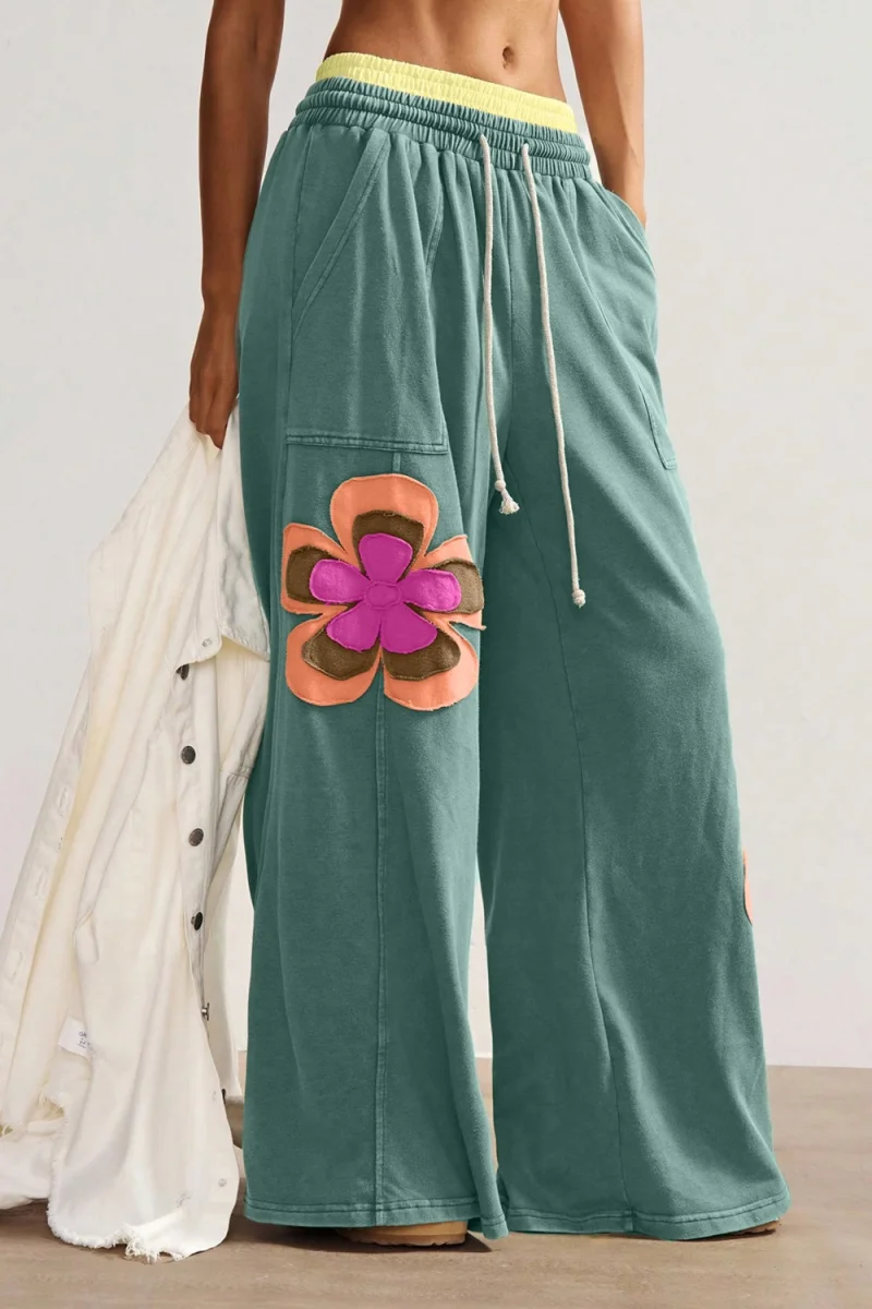 Floral Patchwork Wide Leg Pants - Image 2 | Lily's Pad Studio