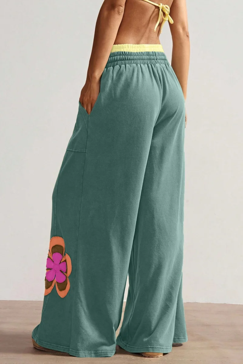 Floral Patchwork Wide Leg Pants - Image 3 | Lily's Pad Studio