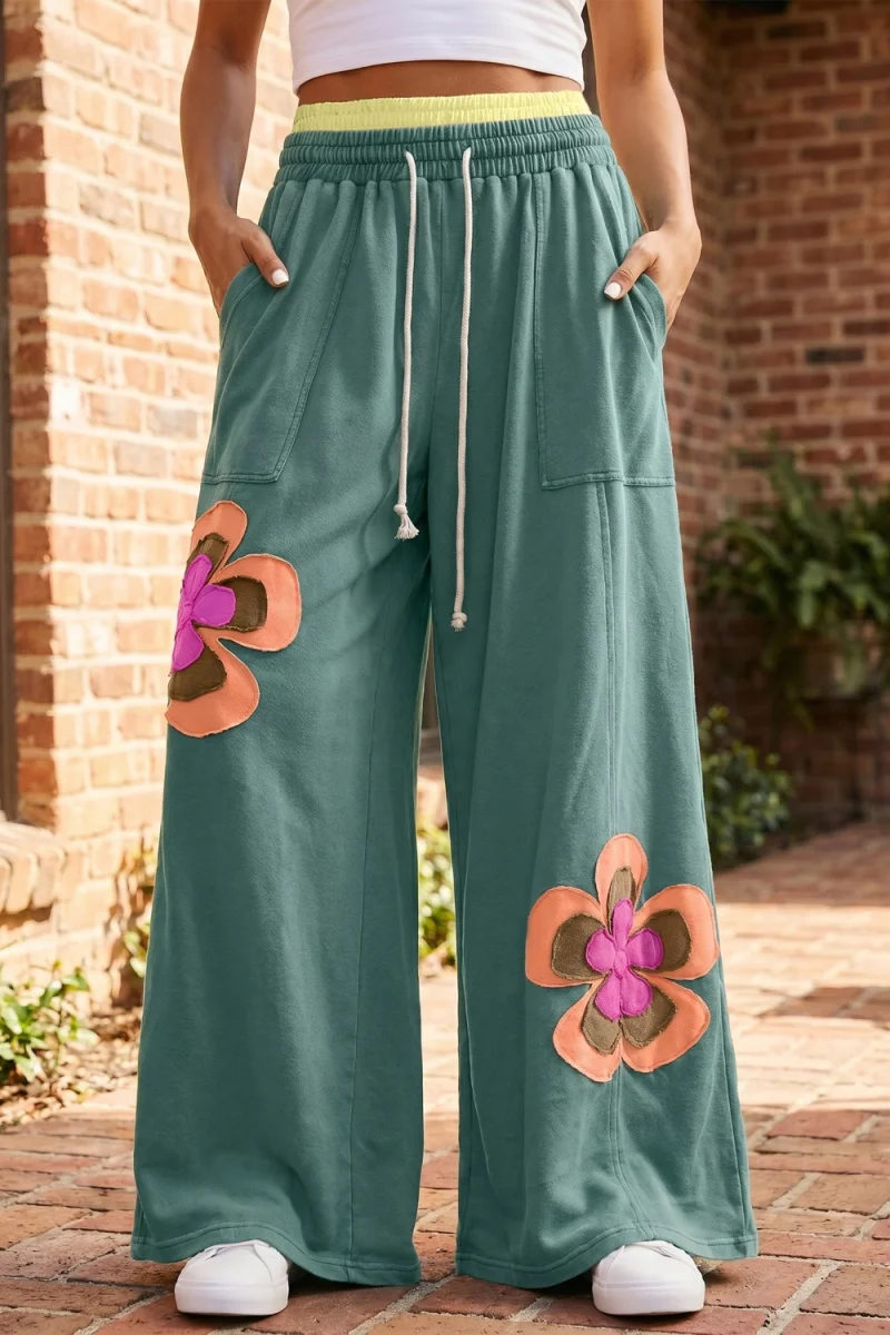 Floral Patchwork Wide Leg Pants - Image 4 | Lily's Pad Studio