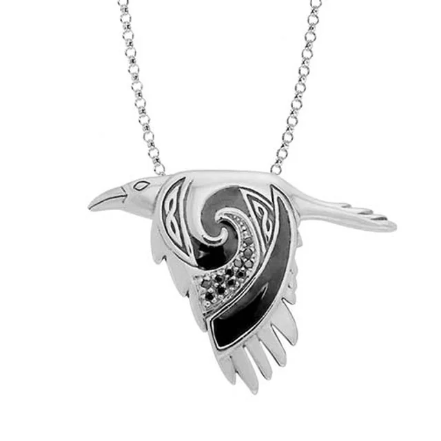 Flying Celtic Raven Sterling Silver Pendant – Mythical Heritage Jewelry - Image 3 | Lily's Pad Studio