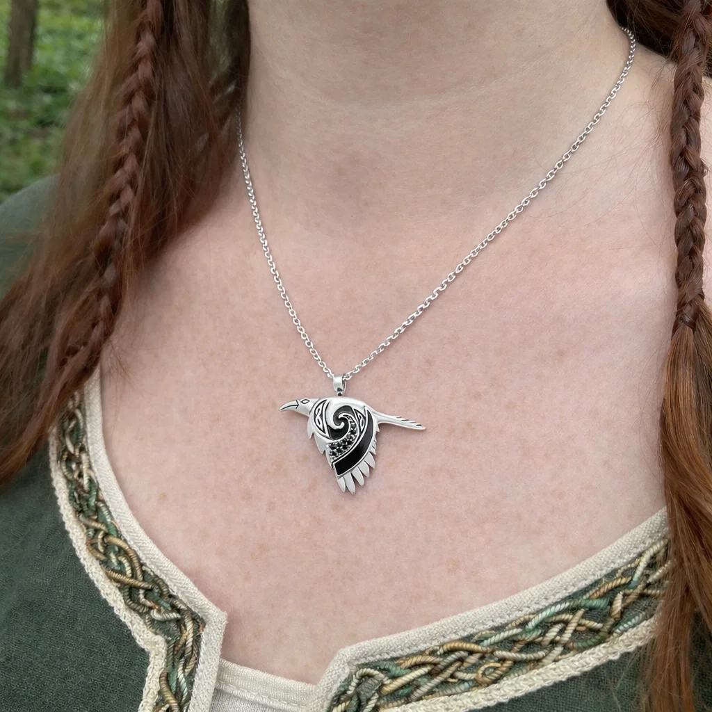 Flying Celtic Raven Sterling Silver Pendant – Mythical Heritage Jewelry - Image 2 | Lily's Pad Studio