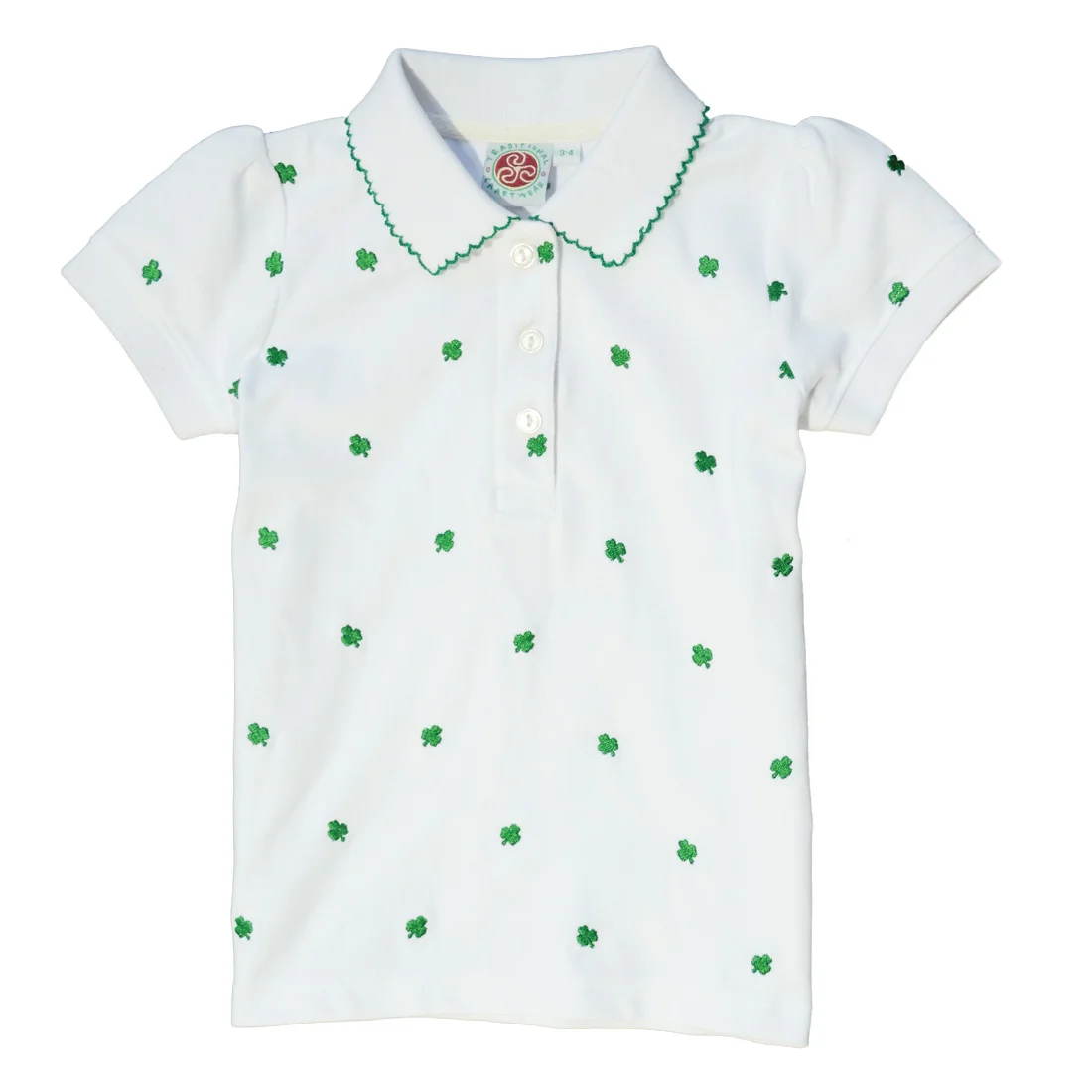 Girls White Polo Shirt with Shamrock Embroidery - Image 6 | Lily's Pad Studio
