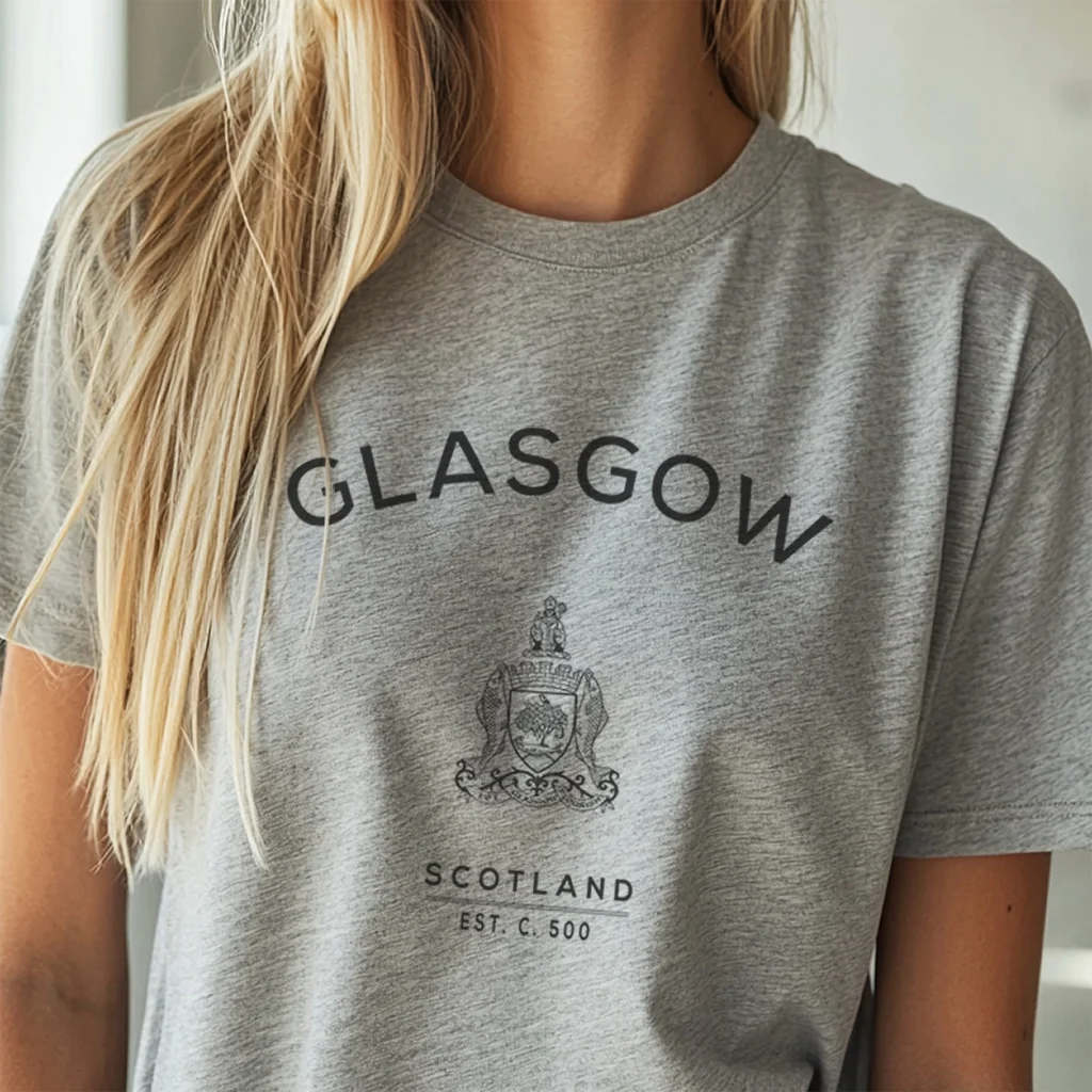 Glasgow Tshirt, Scotland Tee, Unisex Crew Neck Top, Short Sleeve Cotton Shirt, UK Travel Souvenir, Cool Graphic Tee | Lily's Pad Studio
