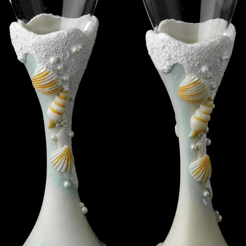 Glistening Beach Toasting Champagne Flutes – Wedding & Beach-Themed Reception Glasses - Image 3 | Lily's Pad Studio