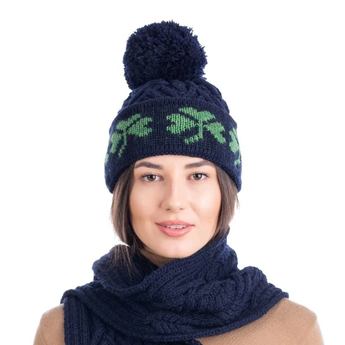 Green Shamrock Wool Hat – Irish Merino Wool Knit Beanie with Pom Pom - Image 7 | Lily's Pad Studio