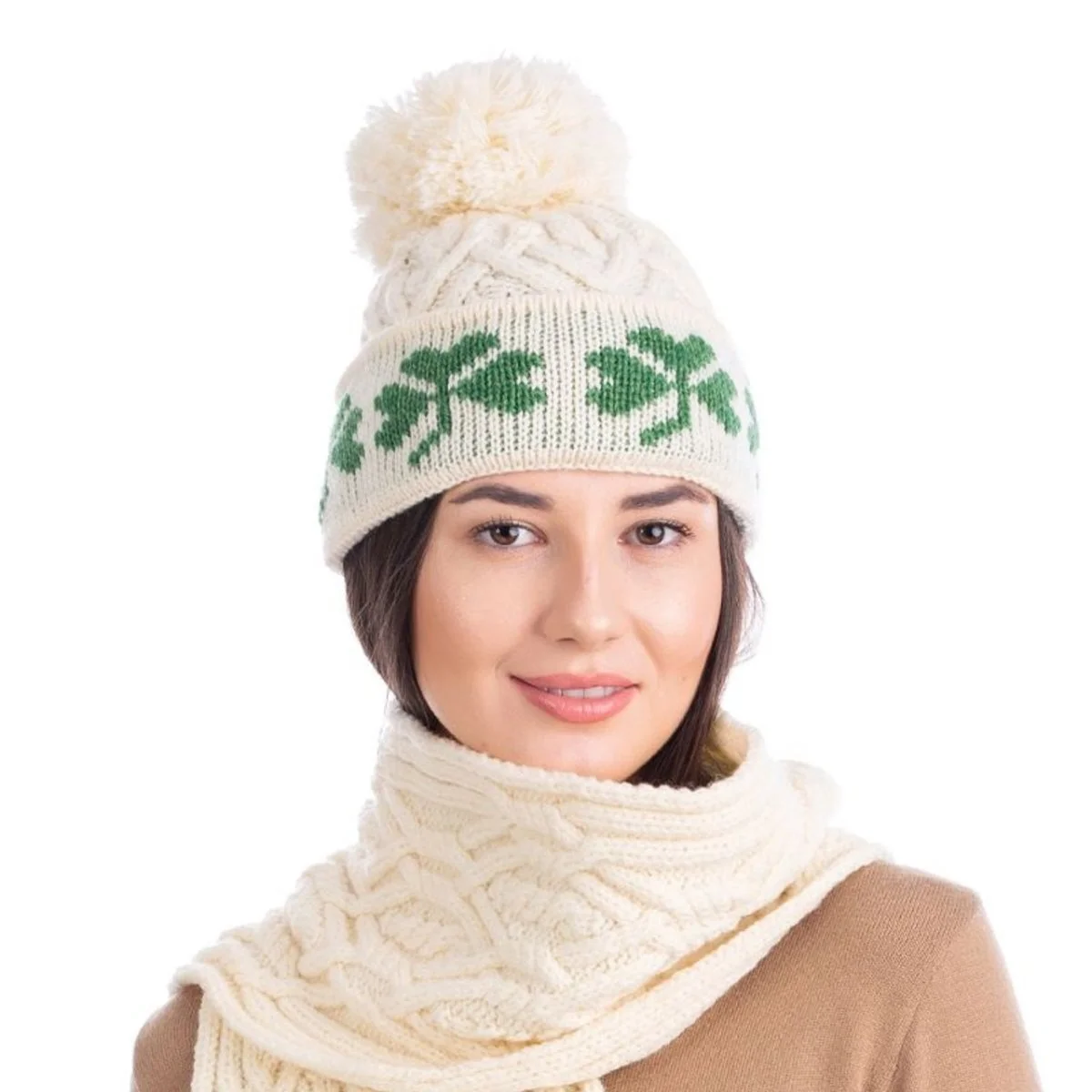 Green Shamrock Wool Hat – Irish Merino Wool Knit Beanie with Pom Pom - Image 8 | Lily's Pad Studio