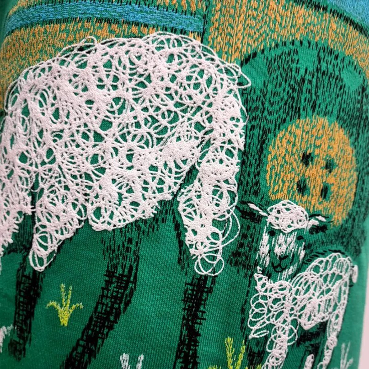 Green Sheep Tractor Kids Cotton T-Shirt - Image 3 | Lily's Pad Studio