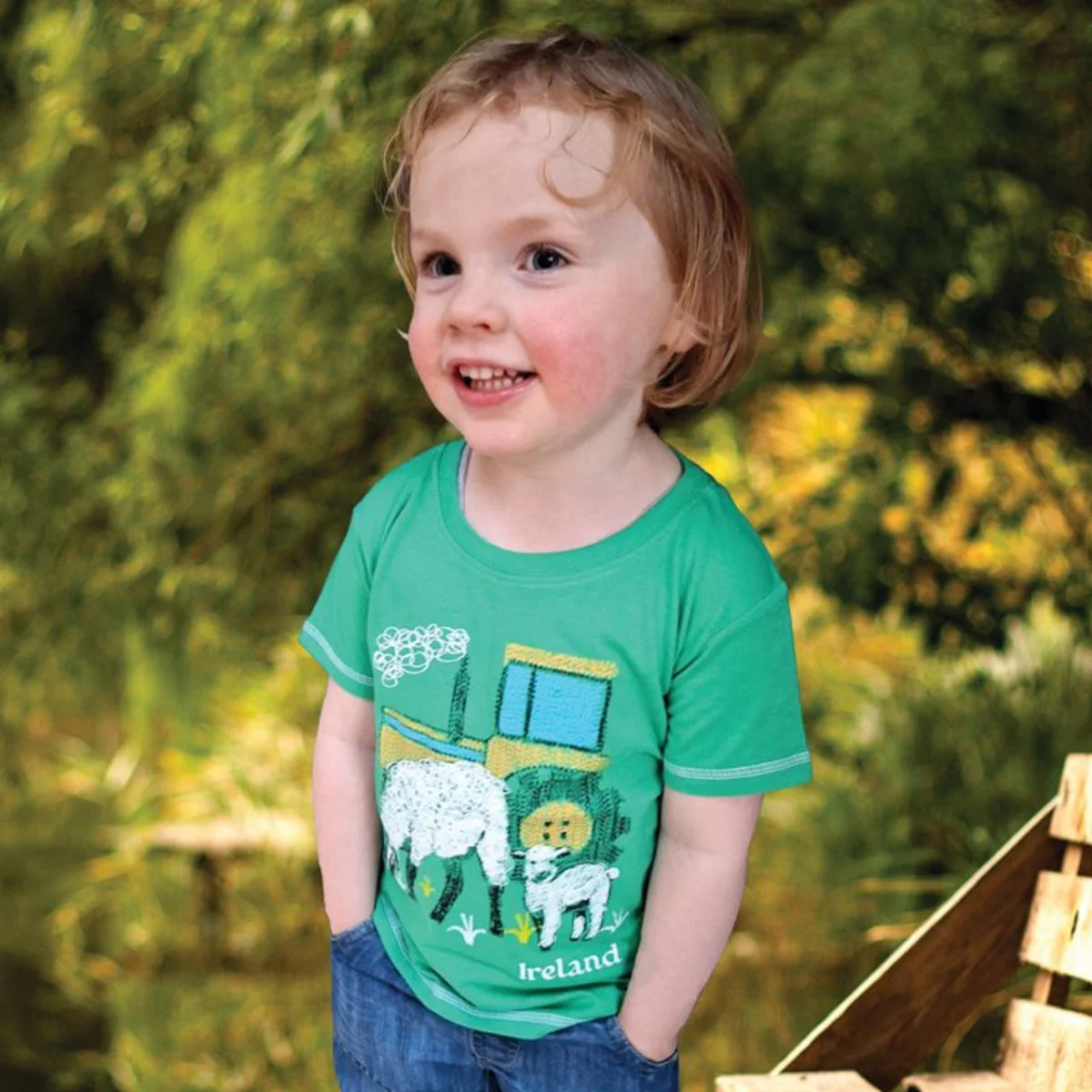 Green Sheep Tractor Kids Cotton T-Shirt - Image 4 | Lily's Pad Studio