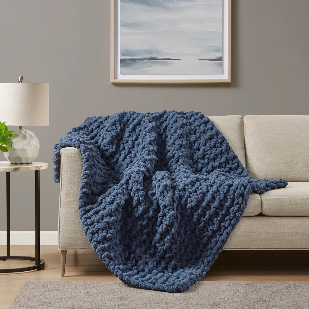 Handmade Chenille Chunky Knit Throw Blanket – Cozy Knit Throw for Couch, Bed & Home Decor | Lily's Pad Studio