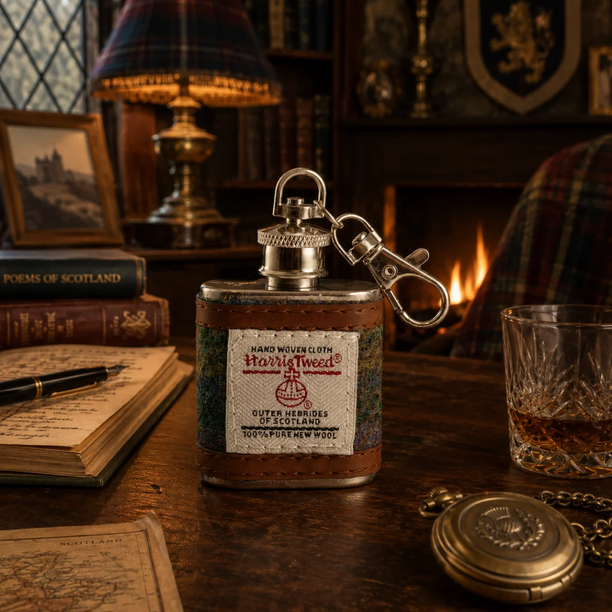 Harris Tweed 1oz Hip Flask Keyrings - Image 2 | Lily's Pad Studio