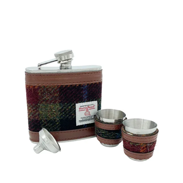 Harris Tweed 6oz Hip Flask Gift Set with Funnel & Cups | Lily's Pad Studio