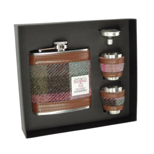 Harris Tweed 6oz Hip Flask Gift Set with Funnel & Cups - Image 3 | Lily's Pad Studio