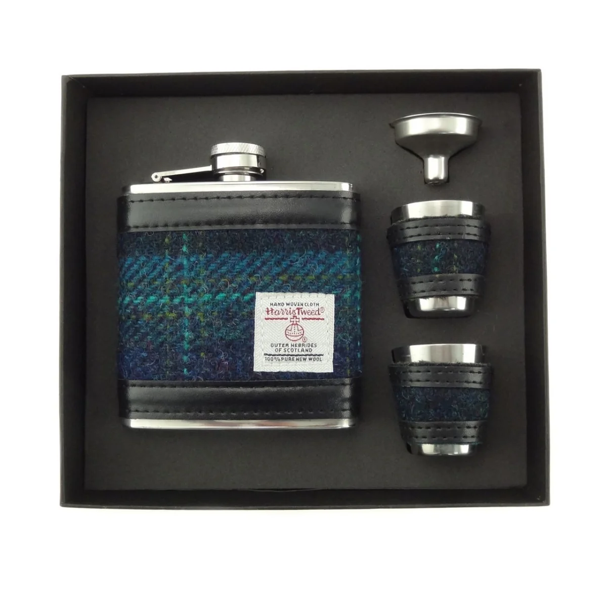 Harris Tweed 6oz Hip Flask Gift Set with Funnel & Cups - Image 7 | Lily's Pad Studio