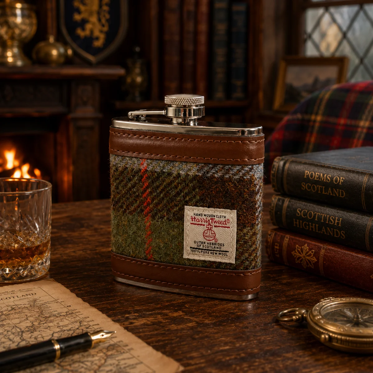Harris Tweed 6oz Hip Flask | Lily's Pad Studio