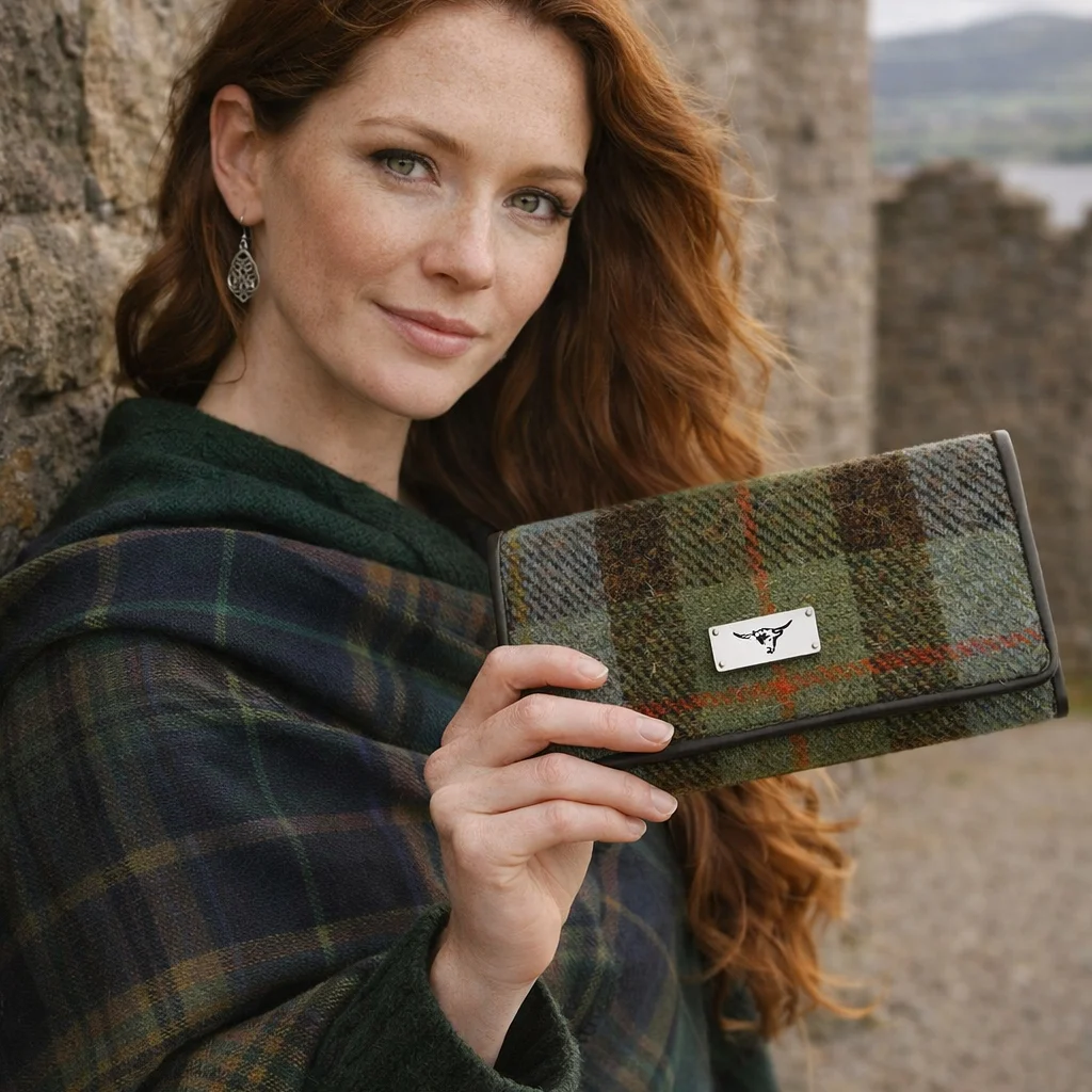 Harris Tweed Tartan Purse with ID Window – Zip Wallet with Card Slots & Coin Pouch | Lily's Pad Studio