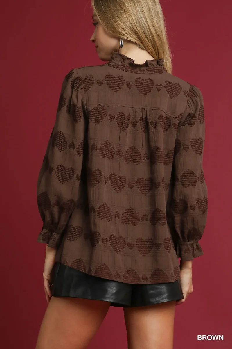 Heart Jacquard Ruffle Trim Shirt – Valentine’s Long Sleeve Knit Top - Image 5 | Lily's Pad Studio