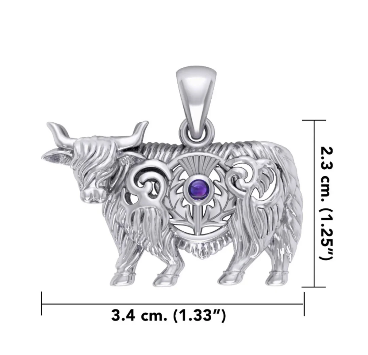 Highland Cow & Scottish Thistle Sterling Silver Pendant with Emerald or Garnet - Image 4 | Lily's Pad Studio