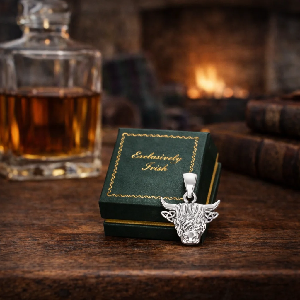 Highland Cow Sterling Silver Pendant with Celtic Trinity Knot Ears | Lily's Pad Studio