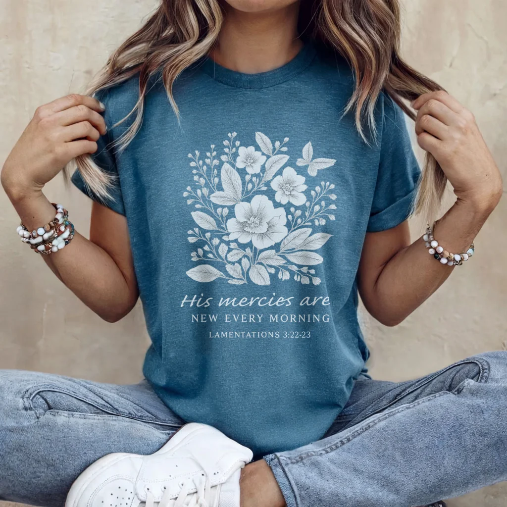 His Mercies Are New Every Morning T-Shirt – Inspirational Christian Graphic Tee | Lily's Pad Studio