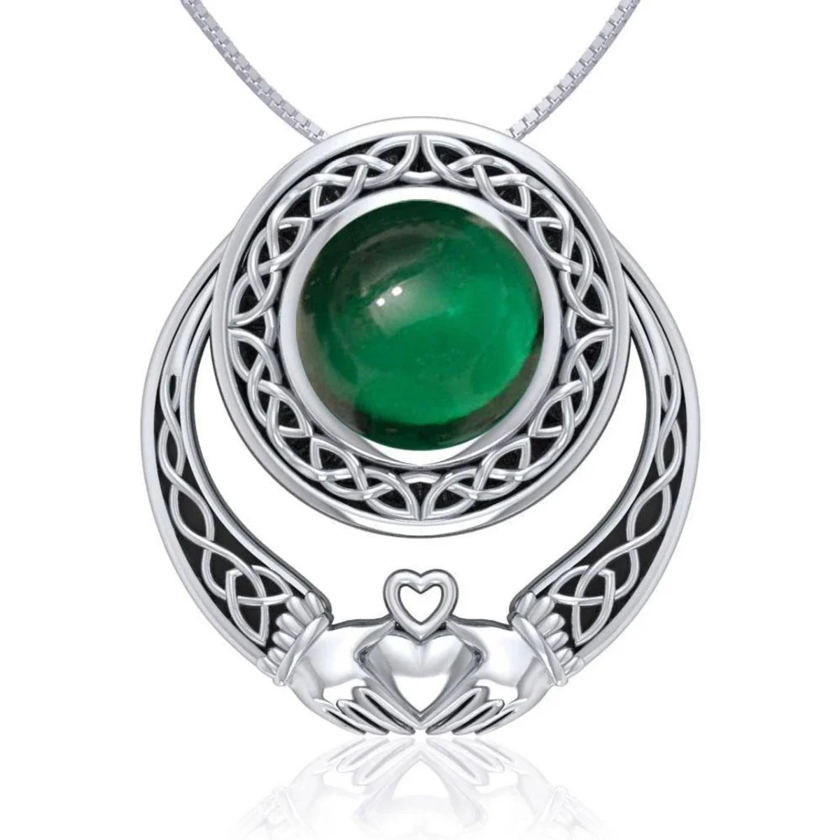 Irish Claddagh Silver Pendant with Emerald Gem | Meaningful Irish Jewelry - Image 3 | Lily's Pad Studio
