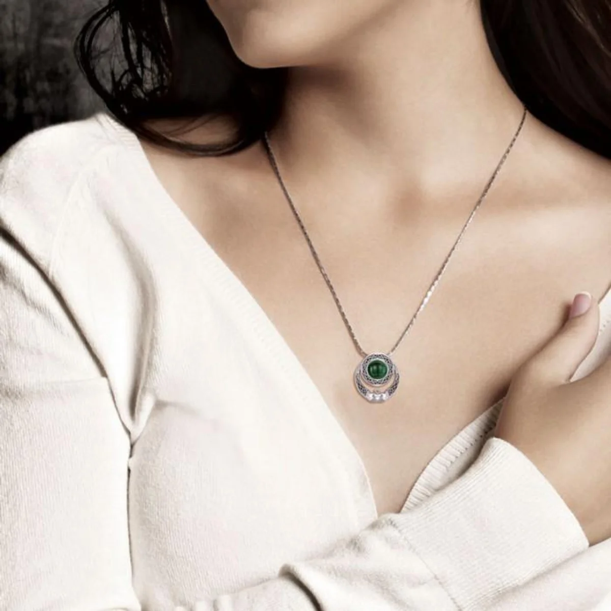 Irish Claddagh Silver Pendant with Emerald Gem | Meaningful Irish Jewelry - Image 2 | Lily's Pad Studio
