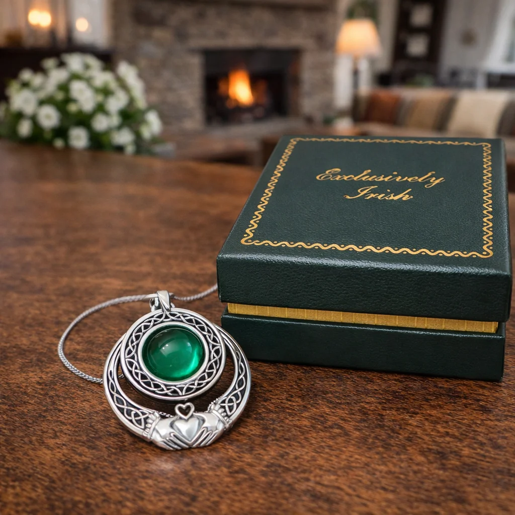 Irish Claddagh Silver Pendant with Emerald Gem | Meaningful Irish Jewelry | Lily's Pad Studio