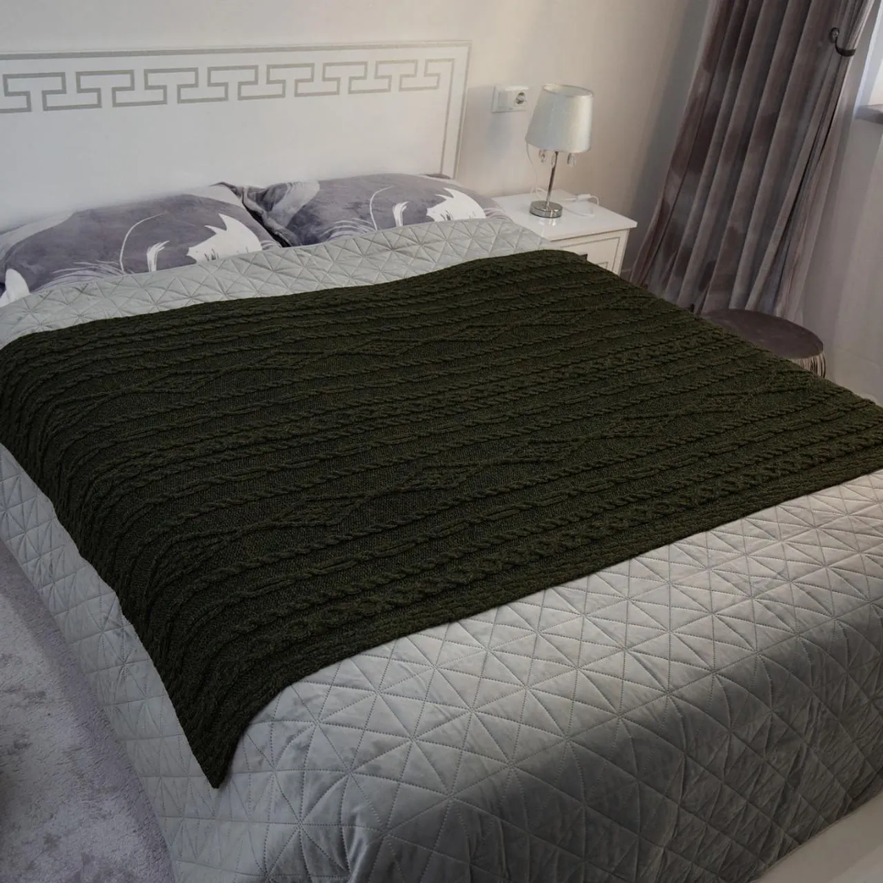 Irish Fisherman Wool Multi-Stitch Aran Knit Throw Blanket