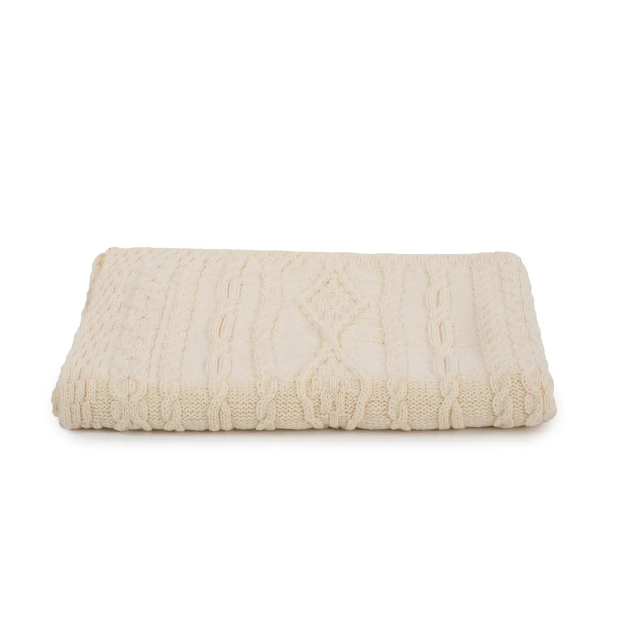 Irish Fisherman Wool Multi-Stitch Aran Knit Throw Blanket